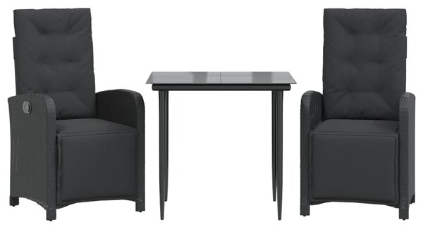 3dílný bistro set s poduškami černý polyratan 3212528