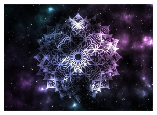 Skleněný obraz - Lotusová mandala ve vesmíru (70x50 cm)