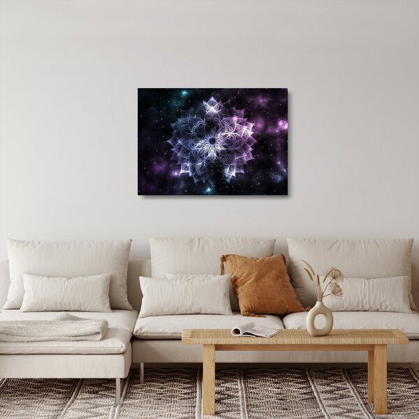 Skleněný obraz - Lotusová mandala ve vesmíru (70x50 cm)