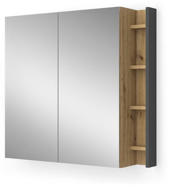 Koupelnová zrcadlová skříňka Vicco Edelin Antracit/Artisan 80 x 75 cm s policemi, Model 57988