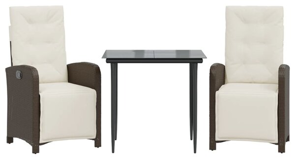 3dílný bistro set s poduškami hnědý polyratan 3212542