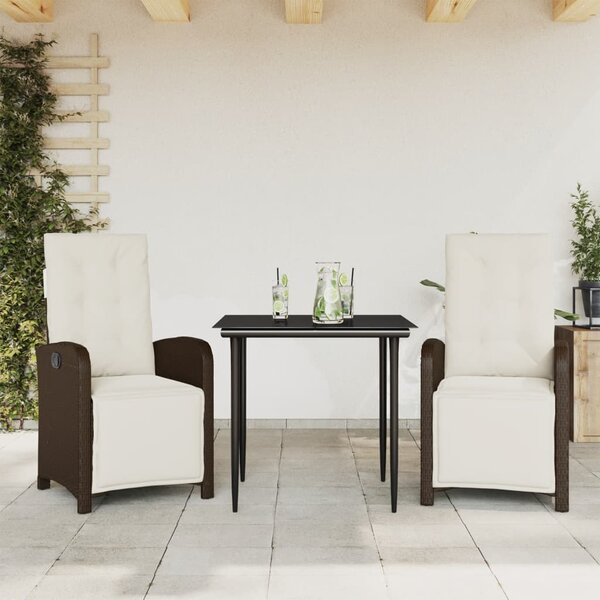 3dílný bistro set s poduškami hnědý polyratan 3212542