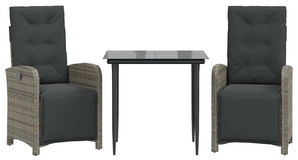 3dílný bistro set s poduškami šedý polyratan 3212556