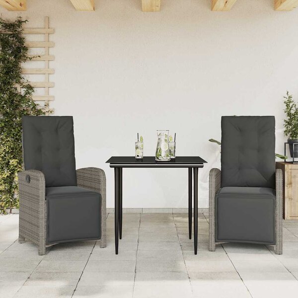 3dílný bistro set s poduškami šedý polyratan 3212556