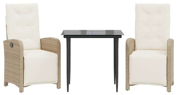 3dílný bistro set s poduškami béžový polyratan 3212570