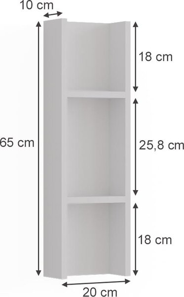 Příborník Vicco Sherry Bílá 20 x 65 cm se 3 úložnými přihrádkami, Model 56568