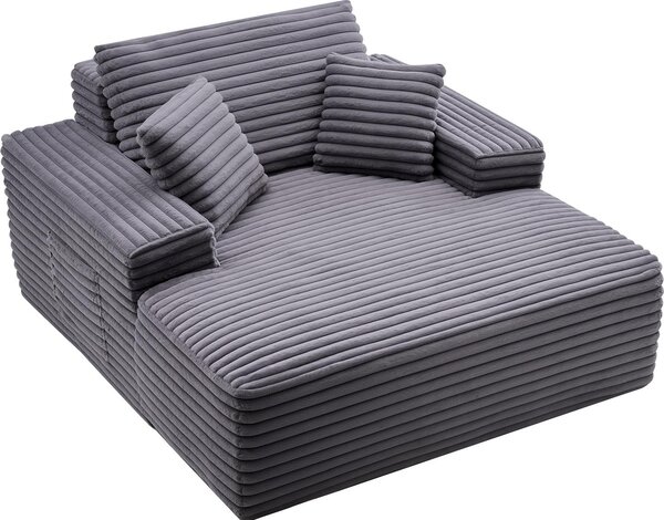 VEVOR chaise longue recliner 124 cm, čalouněná rozkládací pohovka s dekorativními polštáři a područkami, rozkládací pohovka s hlubokým sedákem do obývacího pokoje, ložnice, křeslo z vysoce elastické houby