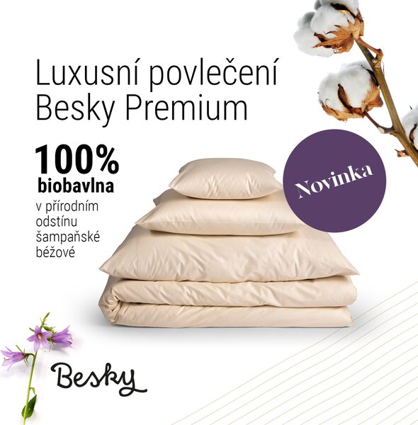 Luxusní povlečení Besky Premium ze 100% biobavlny krémové barvy (na všechny velikosti výrobků Besky) Varianta: na dětskou přikrývku o rozměru 90×140 cm