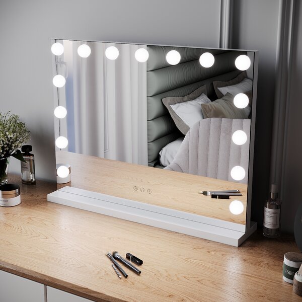 SUNXURY Kosmetické zrcátko Hollywood3 teploty barev světla15 stmívatelných LED světel Osvětlené kosmetické zrcátko Make-up zrcátko s dotykem 58x45,5cm