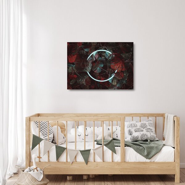Skleněný obraz - Neonový kruh mezi palmami (70x50 cm)