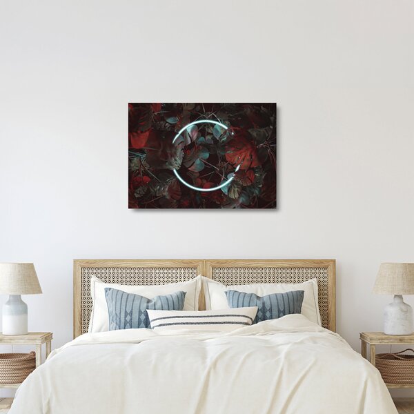 Skleněný obraz - Neonový kruh mezi palmami (70x50 cm)