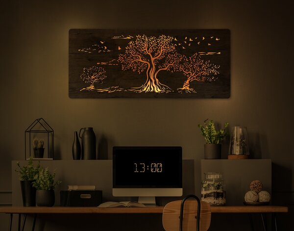 "Tři olivy" světelný obraz 230V 90x40cm provedení povrchu: dub