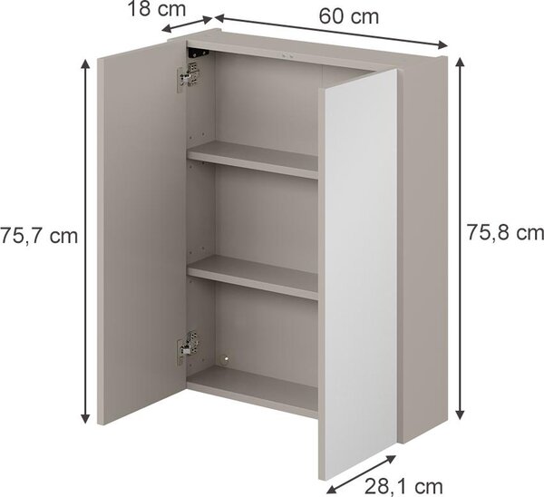 Koupelnová zrcadlová skříňka Vicco Ruford Kašmír 60 x 75.8 cm se 3 uzavřenými přihrádkami, Model 59044