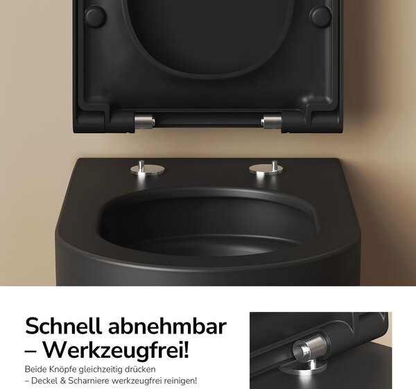EMKE Závěsné WC, technika Superspin, jednootvorové, 355x365x555mm, keramické, úsporné, přímé splachování, sedátko Soft-Close, černá matná