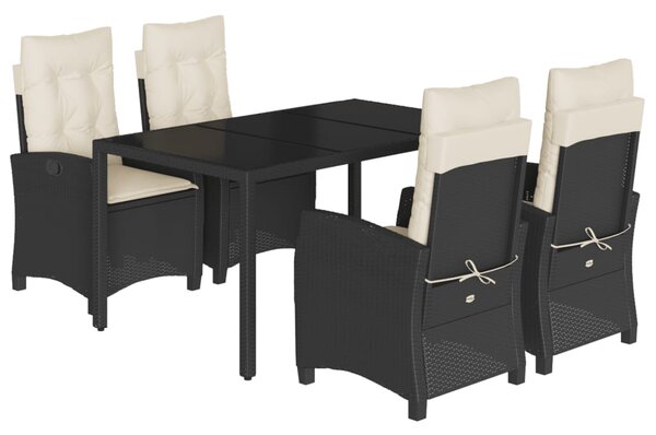 5dílný zahradní jídelní set s poduškami černý polyratan 3212629