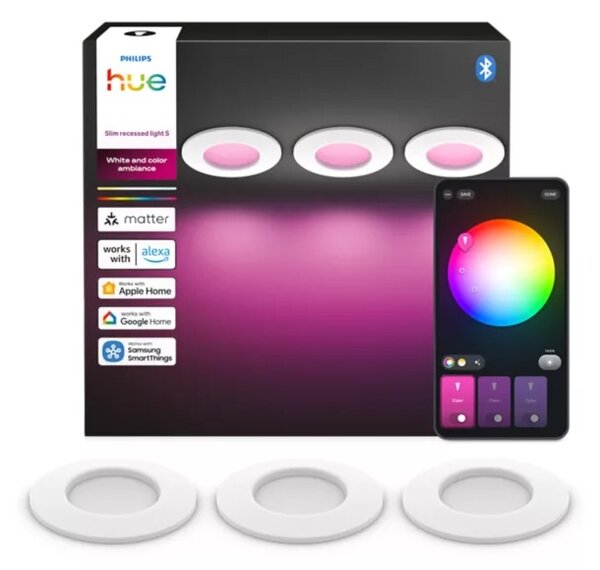 Hue LED Slim vestavné svítidlo S, nastavitelná bílá, 3 ks, bílá