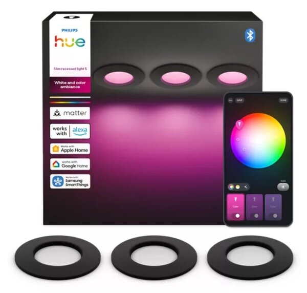 Hue LED Slim vestavné svítidlo S, nastavitelná bílá, 3 ks, černá