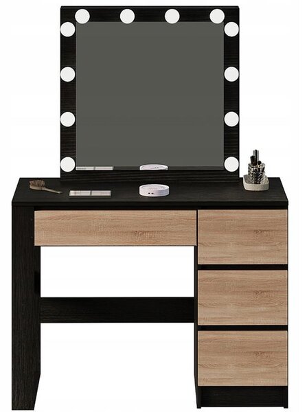 Kosmetický toaletní stolek s LED zrcadlem, moderní černý loftový styl
