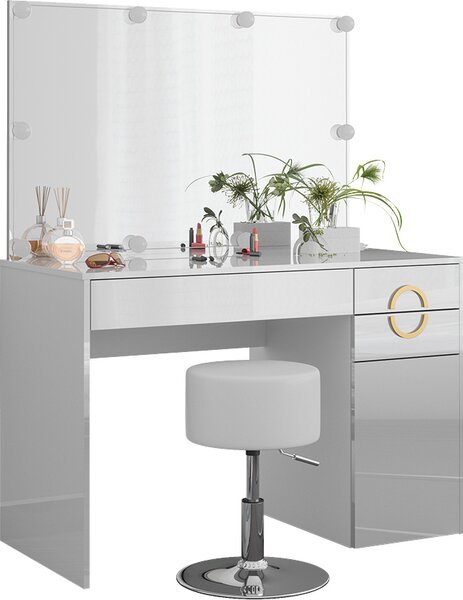 Toaletní stolek Vicco Adela Bílá 115 cm s LED osvětlením a taburetem, Model 40857