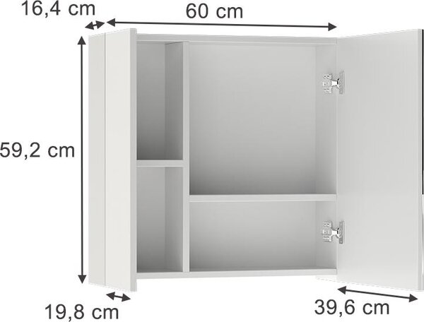Koupelnová zrcadlová skříňka Vicco Leopold Bílá 60 x 59.2 cm S policemi a 1 zrcadlovými dvířky, Model 56213