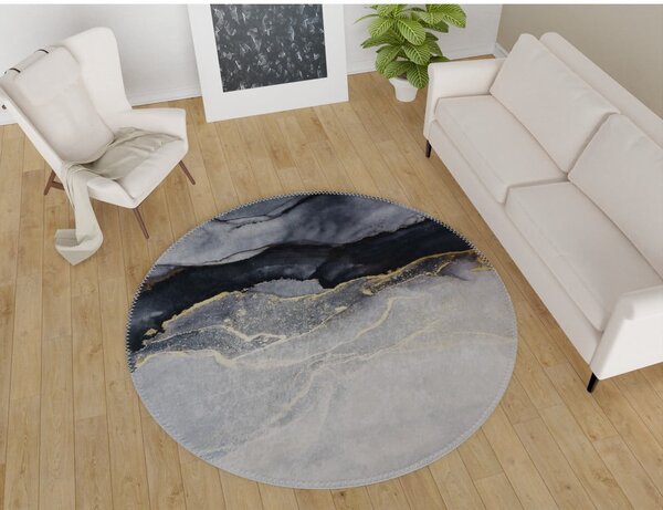 Černo-bílý pratelný kulatý koberec ø 120 cm – Vitaus