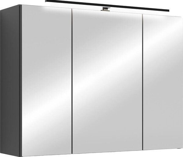 ByLIVING SPREE zrcadlová skříňka / Matný antracitový korpus se zrcadlovými dvířky / Nástěnná skříňka s funkcí tichého zavírání / Včetně LED osvětlení / Koupelnová skříňka se zásuvkou a spínací skříňkou / Š 80, V 60, H 20 cm