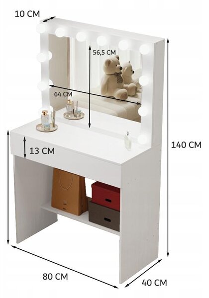 Kosmetický stolek s LED zrcadlem pro líčení Moderní loftový glamour