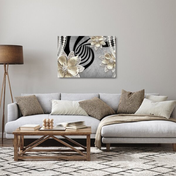 Skleněný obraz - 3D zlaté květy (70x50 cm)