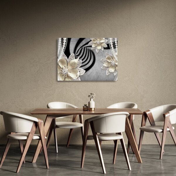 Skleněný obraz - 3D zlaté květy (70x50 cm)