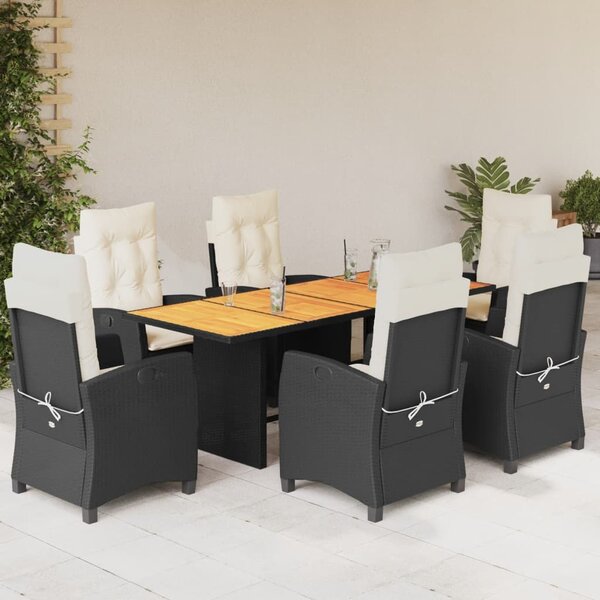7dílný zahradní jídelní set s poduškami černý polyratan 3212704
