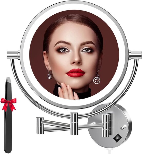 Make-up Zrcadlo s Nástěnným Osvětlením - 1x/30x Zvětšení, Dvouboké