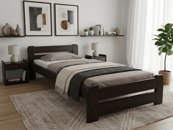 Postel Laura 90 x 200 cm, ořech s lamelovým roštem a matrací Deluxe 10 cm