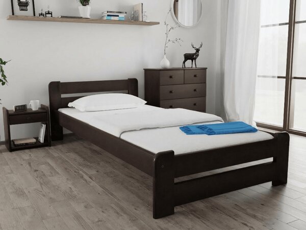 Postel Laura 90 x 200 cm, ořech s lamelovým roštem a matrací Deluxe 10 cm