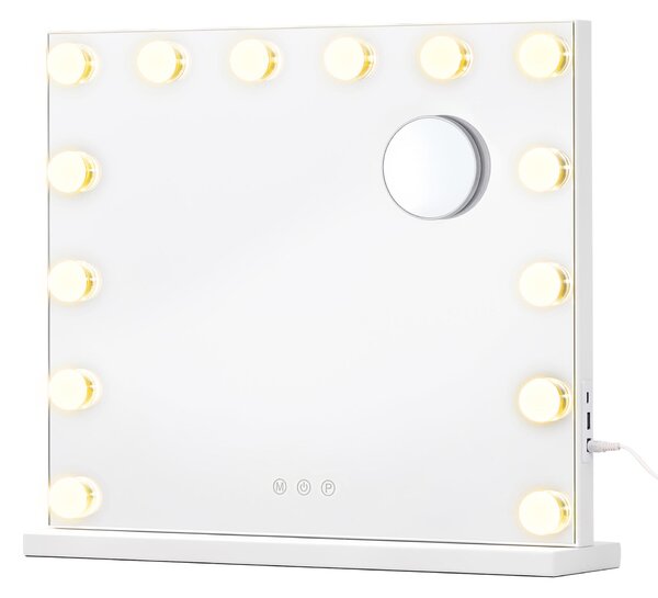 SONGMICS Zrcadlo na líčení s 14 LED diodami a 10x zvětšením, 3 barevné režimy, rozměry 44 x 50 x 5,7 cm, bílá barva