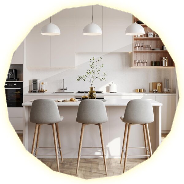 LED zrcadlo 60 x 60 cm – Polygonální zrcadlo na líčení & kosmetiku – Osvětlené designové nástěnné zrcadlo pro koupelnu a chodbu – Neutrální bílá 4000K – Energeticky úsporné, rámové zrcadlo
