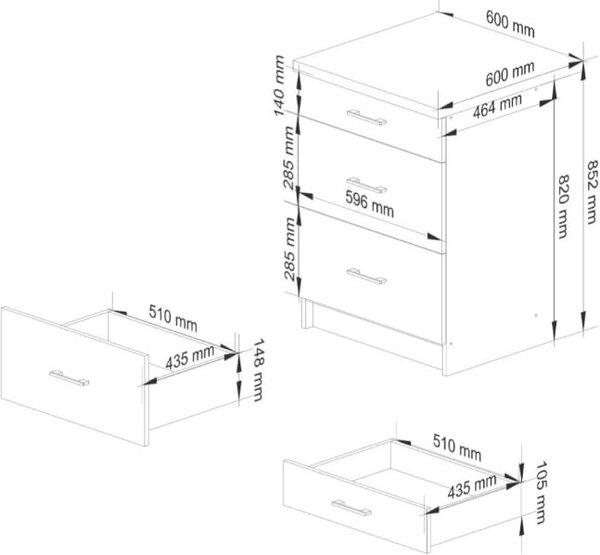 BDW kuchyňská skříňka, kuchyňská skříňka s pracovní deskou, dvířky, zásuvkou, bílá / betonová