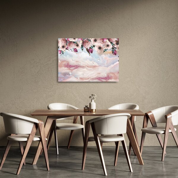 Skleněný obraz růžových květů s růžovým mramorem (70x50 cm)