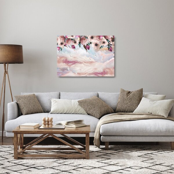 Skleněný obraz růžových květů s růžovým mramorem (70x50 cm)