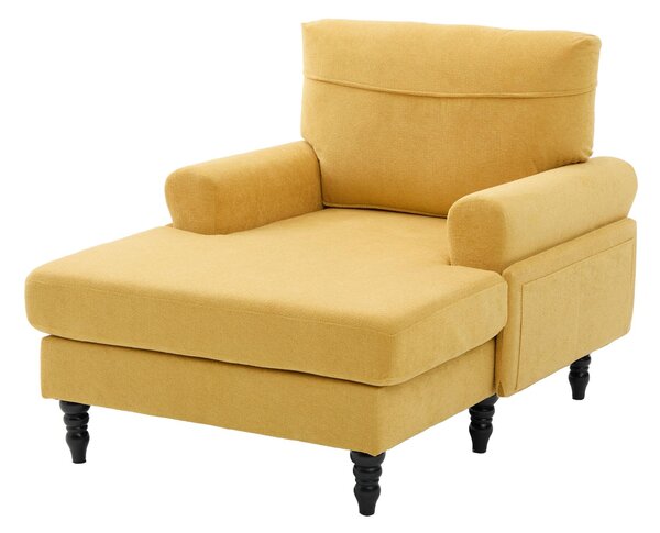Pohovka LVHOM s masivním dřevěným rámem, rozkládací šenilová látka s postranními kapsami, TV křeslo chaise longue, 97x86x125,5 cm, žlutá barva
