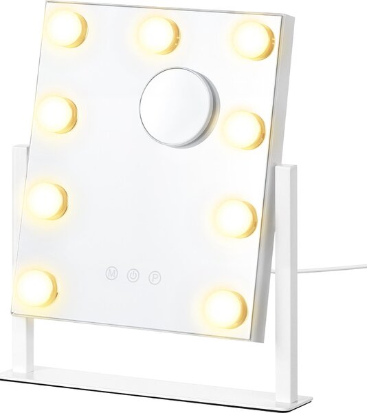 SONGMICS Kosmetické zrcadlo s LED osvětlením, kosmetické zrcadlo, dotykové ovládání, držák na mobilní telefon, 3 barvy světla, 25 x 30 cm, bílé