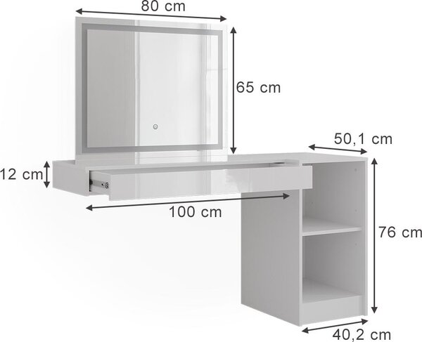 Toaletní stolek Vicco Sherry Bílá 100 cm 3 díly, Model 59561