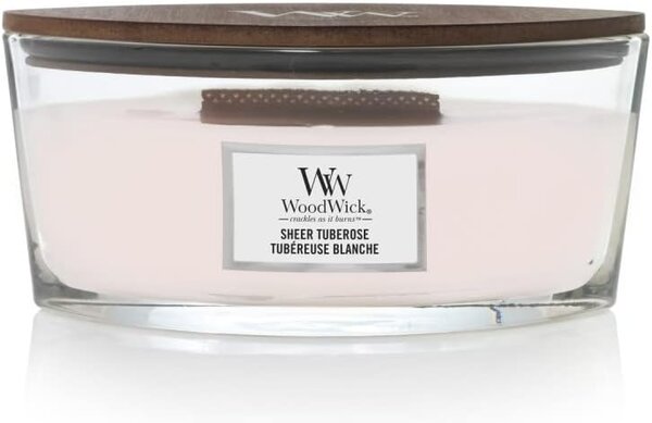 WoodWick vonná svíčka s dřevěným knotem Elipsa Sheer Tuberose 453,6 g