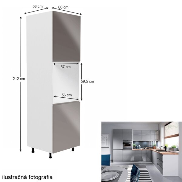 Kondela Potravinová skříň Aurora D60P L - bílá / šedý vysoký lesk