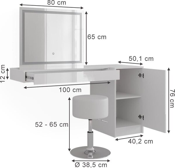 Toaletní stolek Vicco Sherry Bílá 100 cm 4 díly, Model 59566