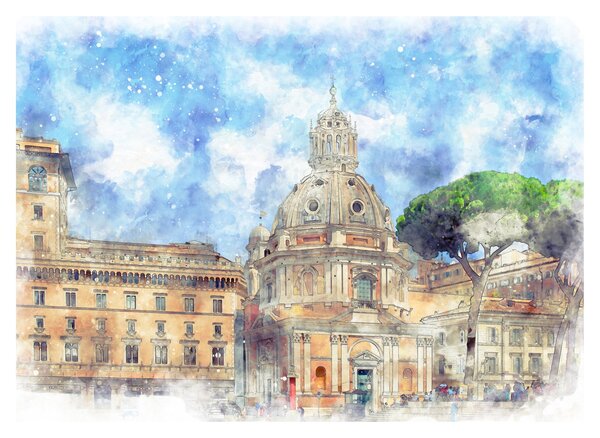 Skleněný obraz - Kostel Santa Maria di Loreto, Řím, Itálie (70x50 cm)