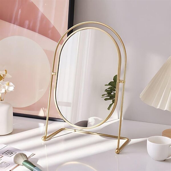 Stolní zrcadlo UNIQ Oval Lux – elegantní kosmetické zrcadlo ve zlaté barvě