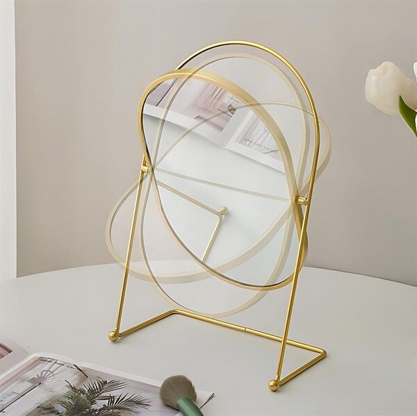 Stolní zrcadlo UNIQ Oval Lux – elegantní kosmetické zrcadlo ve zlaté barvě
