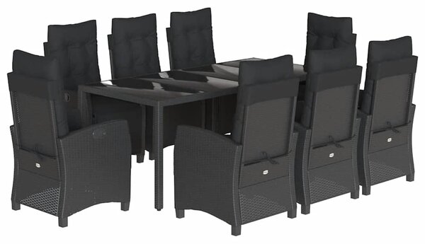9dílný zahradní jídelní set s poduškami černý polyratan 3212893