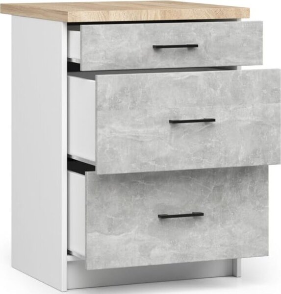 BDW kuchyňská skříňka, kuchyňská skříňka s pracovní deskou, dvířky, zásuvkou, bílá / betonová