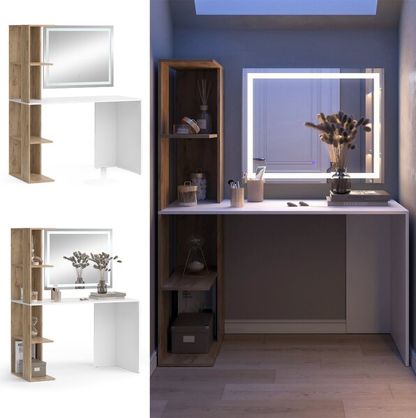 Toaletní stolek Vicco Tower Bílá/Sonoma 122.2 cm se zrcadlem LED, Model 49448